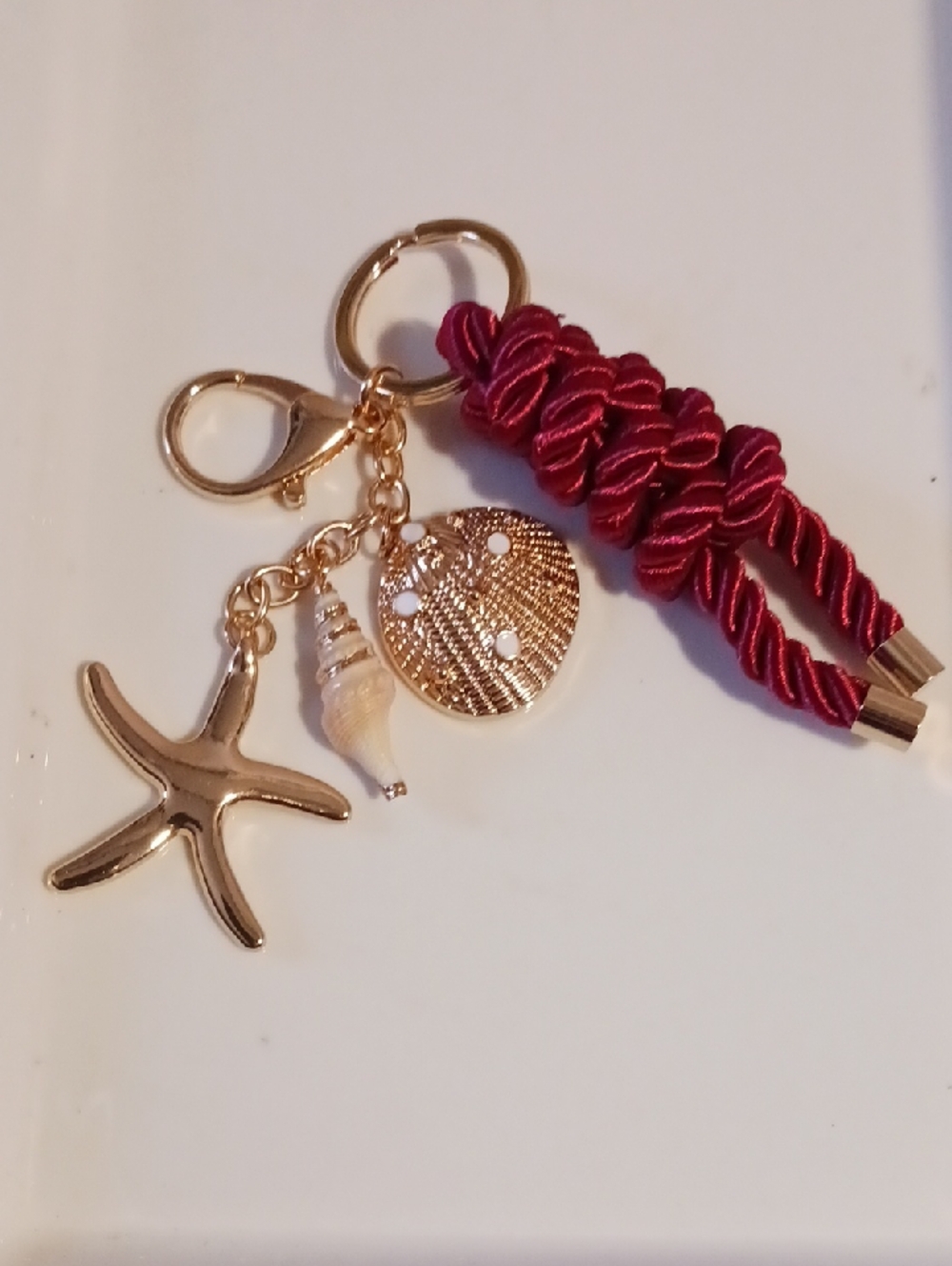 Beautiful! ⚜️ Gold & Burgundy Sea Design Keychain/Bag Charm Accessories 🐚⚜️🪸